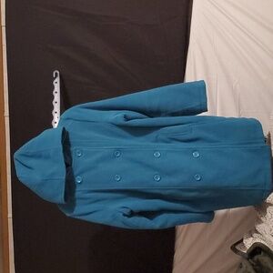 Teal Double-Breasted Hooded Fleece Peacoat plus size ladies
